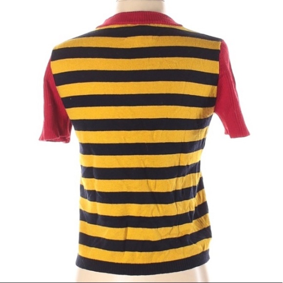 Urban Outfitters Leya Yellow Black Red Striped Short Sleeve‎ Sweater XS - Picture 3 of 5